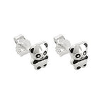 Ørestikker 6x5mm Lille Pandabjørn Skinnende Sort Lakeret Sølv 925
