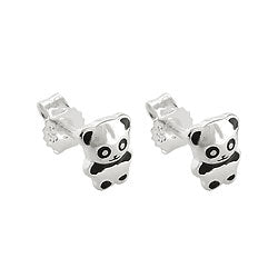 Ørestikker 6x5mm Lille Pandabjørn Skinnende Sort Lakeret Sølv 925