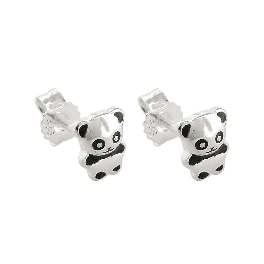 Ørestikker 6x5mm Lille Pandabjørn Skinnende Sort Lakeret Sølv 925