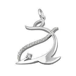 Vedhæng 26x19mm stiliseret delfin med zirkoniaer skinnende sølv 925