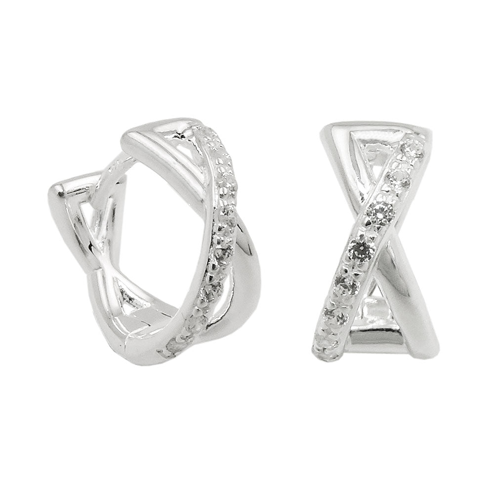 Hoop-øreringe 11x6mm hængsel crossover zirkonia sølv 925