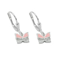 Leverback øreringe Øreringe 19x6mm Sommerfugl Pink Lakeret med Cubic Zirconia Sølv 925