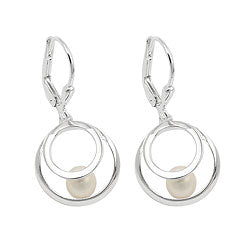 Leverback-øreringe 30x13mm 2 cirkler med ferskvandsperle sølv 925