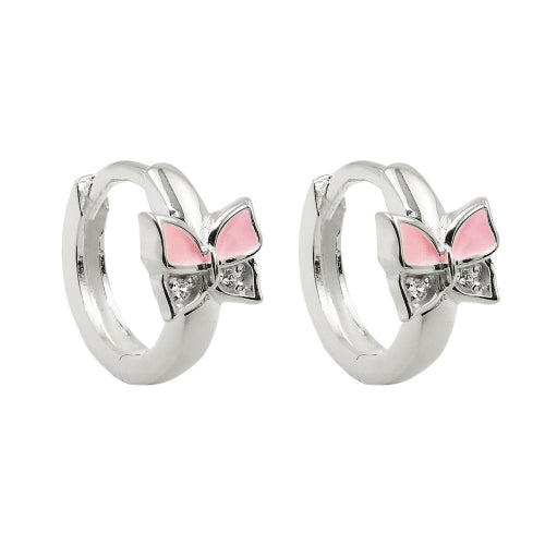 Hoopøreringe 11x2mm hængsel sommerfugl pink lakeret kubisk zirkonia sølv 925