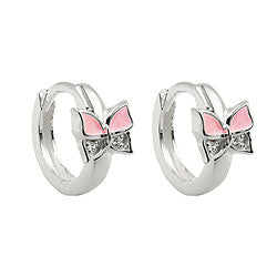 Hoopøreringe 11x2mm hængsel sommerfugl pink lakeret kubisk zirkonia sølv 925