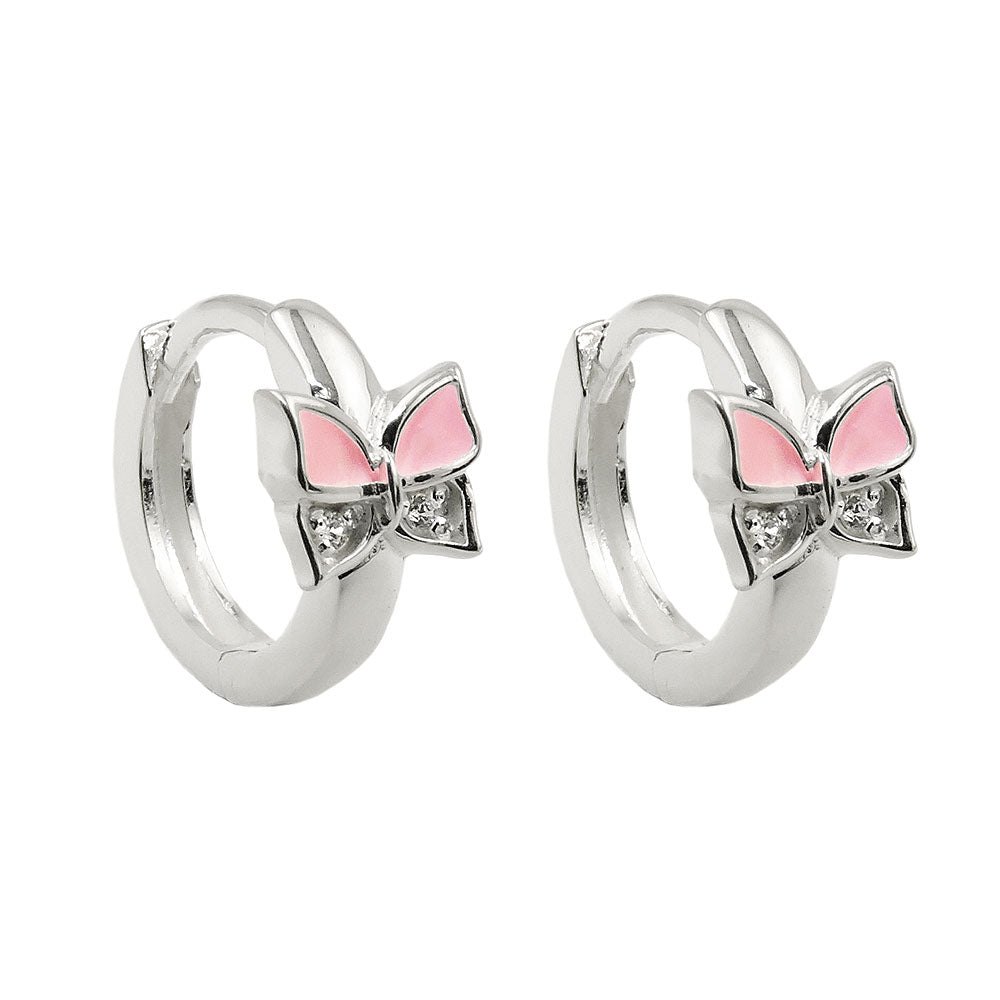 Hoopøreringe 11x2mm hængsel sommerfugl pink lakeret kubisk zirkonia sølv 925