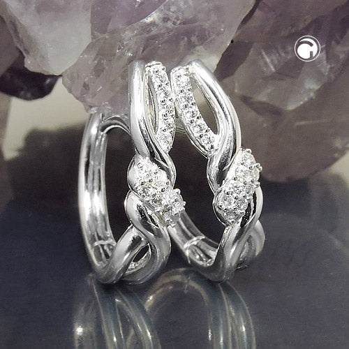 Creolsk 17x4mm hængsel krydset med zirkoniaer skinnende sølv 925