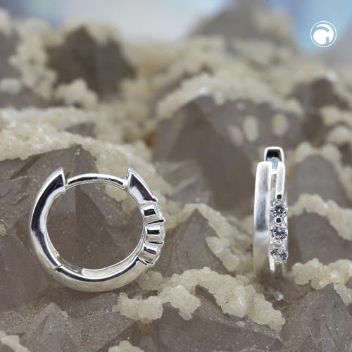 Hoopøreringe 13x3x4mm hængsel, zirkonia, matt-skinnende sølv 925