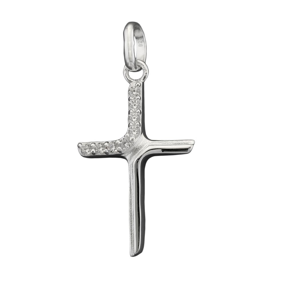 Vedhæng 20x6mm kors med kubiske zirkoniaer Matt blank sølv 925