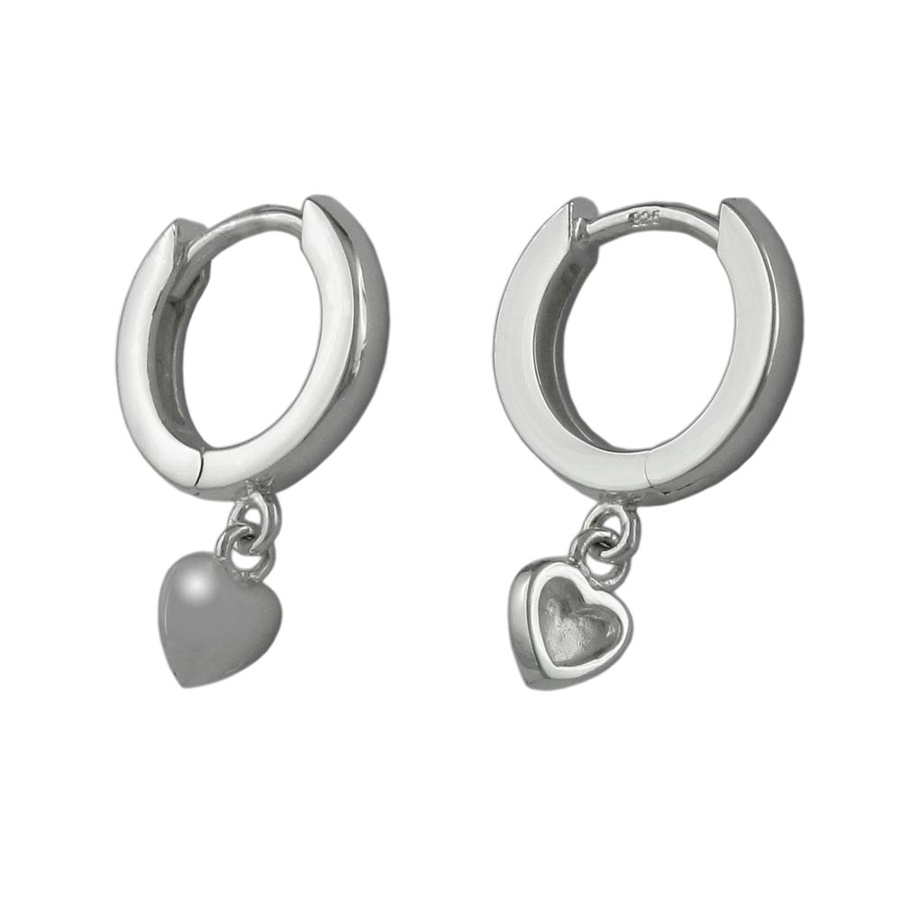 Ørering-ring 17x12x2mm hængsel lille hjerte skinnende sølv 925