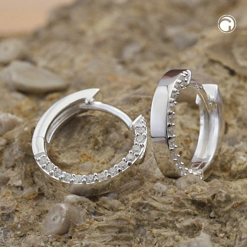 Ring ørering 13x2mm foldehængsel med Cubic Zirconias Silver 925