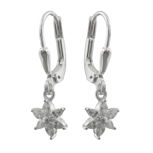 Leverback øreringe Øreringe 23x6mm Blomst eller stjerne Cubic Zirconia Sølv 925