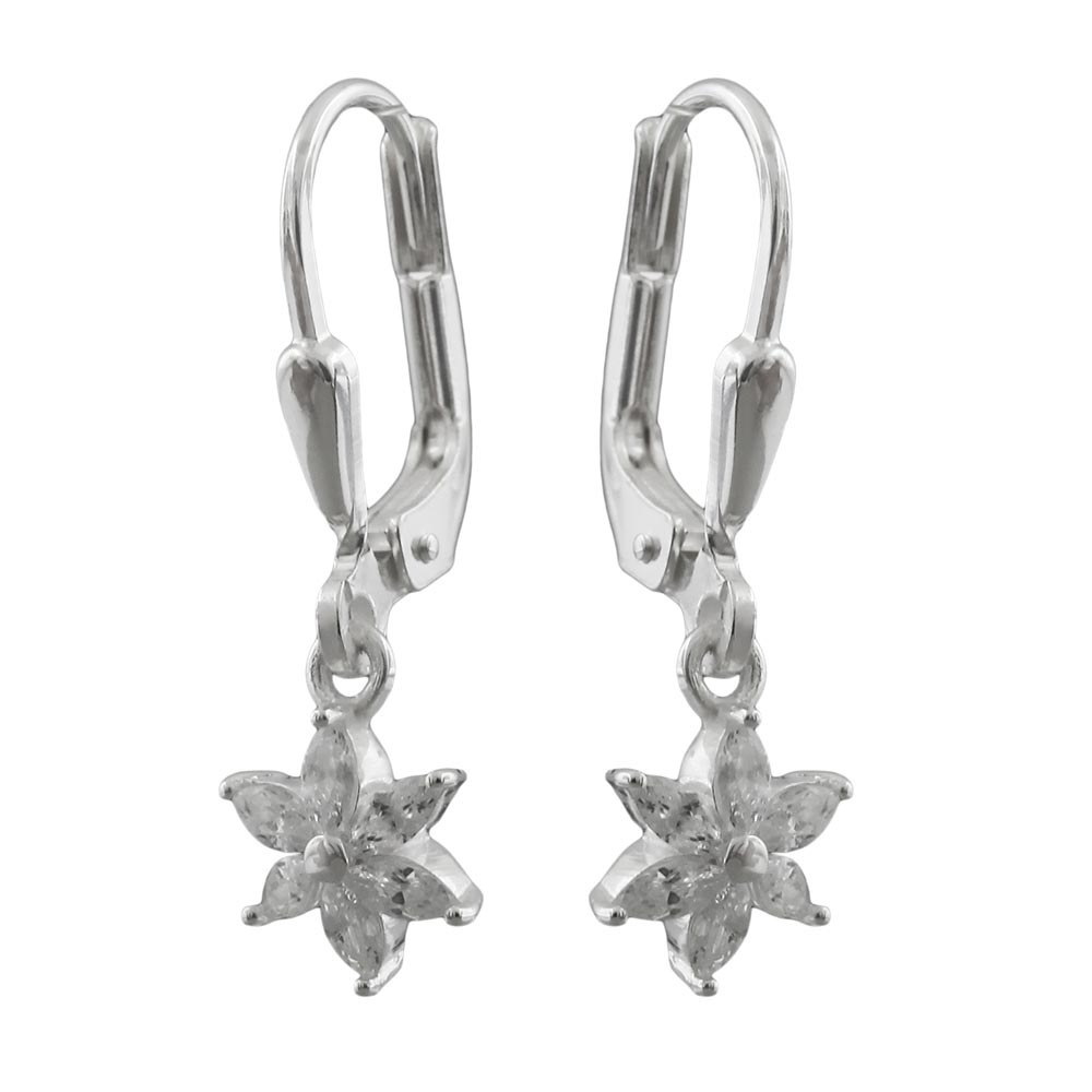 Leverback øreringe Øreringe 23x6mm Blomst eller stjerne Cubic Zirconia Sølv 925