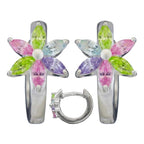 Hoop-øreringe 13x1,7 mm hængsel blomsterfarvede kubiske zirkonia skinnende sølv 925
