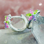 Hoop-øreringe 13x1,7 mm hængsel blomsterfarvede kubiske zirkonia skinnende sølv 925