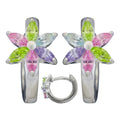 Hoop-øreringe 13x1,7 mm hængsel blomsterfarvede kubiske zirkonia skinnende sølv 925