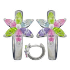 Hoop-øreringe 13x1,7 mm hængsel blomsterfarvede kubiske zirkonia skinnende sølv 925