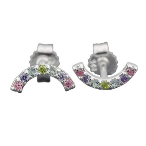 Ørestikker 9x4mm halvcirkel med farvede kubiske zirkoniaer sølv 925