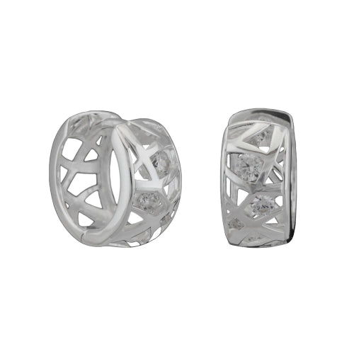 Ørering-ring 18x7mm hængslet grid med zirkoniaer skinnende sølv 925