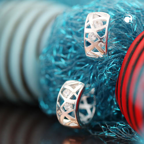 Ørering-ring 18x7mm hængslet grid med zirkoniaer skinnende sølv 925