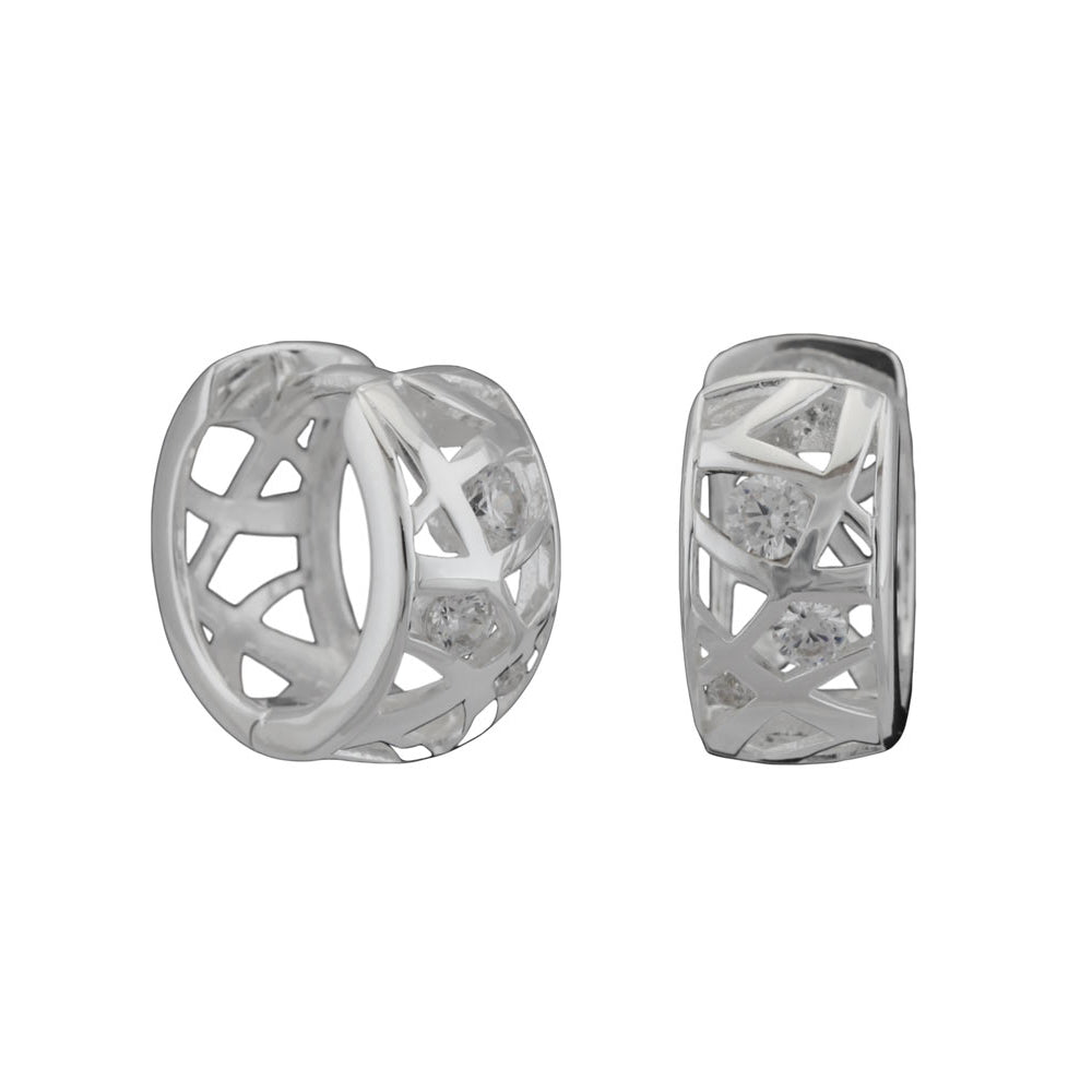 Ørering-ring 18x7mm hængslet grid med zirkoniaer skinnende sølv 925