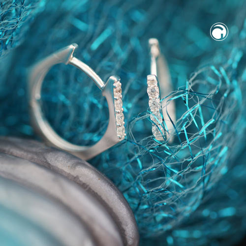 Ørering-ring 15x14x1,5 mm Hængsel Rektangulær 4 Hvide kubiske zirkoniaer Sølv 925