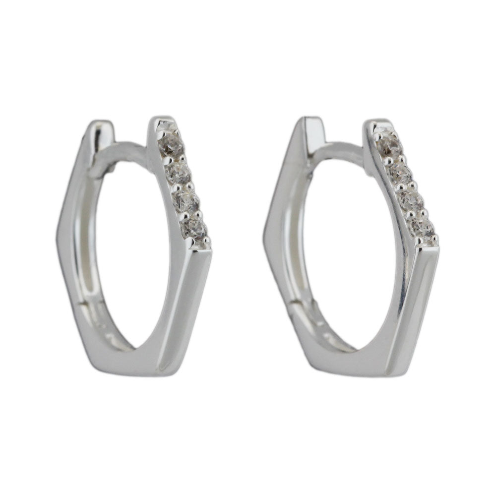 Ørering-ring 15x14x1,5 mm Hængsel Rektangulær 4 Hvide kubiske zirkoniaer Sølv 925