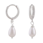 Ring ørering 27x6mm foldehængsel med drop-imitation Pearl Silver 925