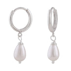 Ring ørering 27x6mm foldehængsel med drop-imitation Pearl Silver 925