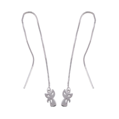 Pull-Through øreringe 100x5mm med Cat Silver 925