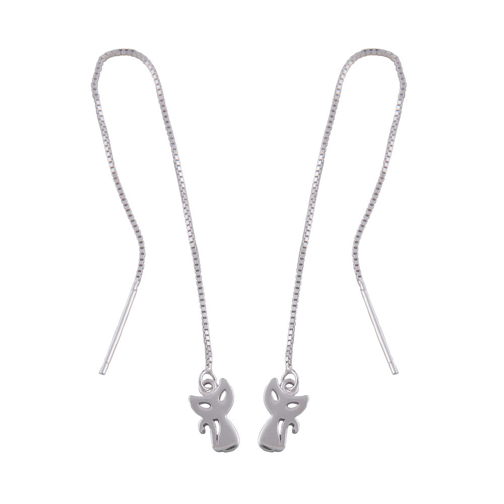 Pull-Through øreringe 100x5mm med Cat Silver 925