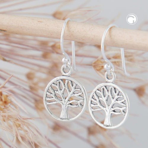 Ørering Ørering 24x11mm Livets Træ Cirkulær Skinnende Sølv 925