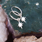 Ring ørering 23x7mm trådring med spænde og krogstjerne Skinnende sølv 925