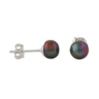 Øreøre-ørering ca. 6 mm ferskvandsdyrket perle mørkegrøn urund sølv 925