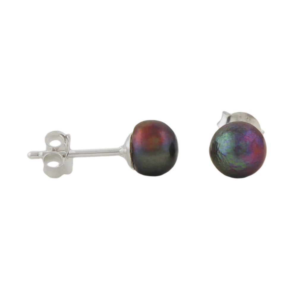 Øreøre-ørering ca. 6 mm ferskvandsdyrket perle mørkegrøn urund sølv 925