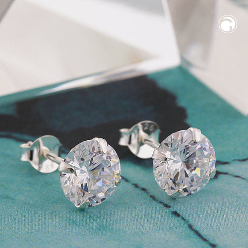 Ørestikker 8mm Cubic Zirconia Rundt Sæt Sølv 925