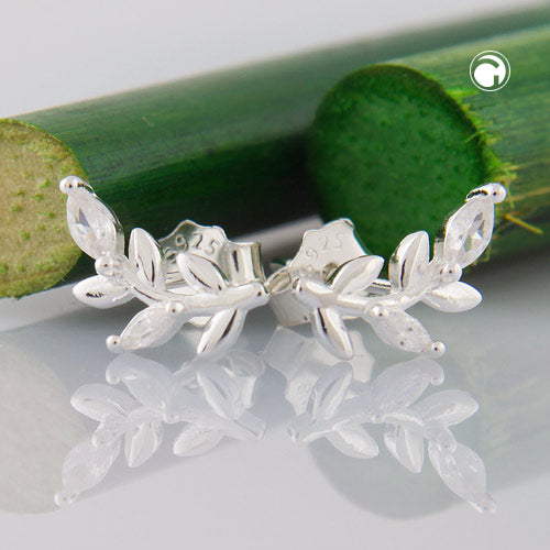 Ørestik 11x6mm blad med Cubic Zirconias Silver 925