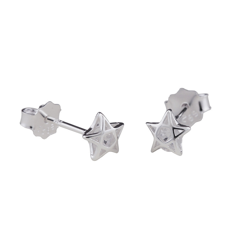Ørestikker 6mm stjerne Pentagram Kubisk zirkonia Hvid Sølv 925